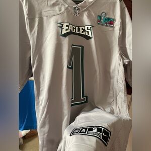 Mens Philadelphia Eagles Jalen Hurts Nike Gray Super Bowl LVII Patch Game Jersey